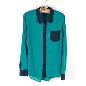 GUESS | Long Sleeve Sheer Color Block Blouse